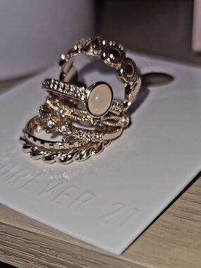 Stackable Rose Gold Crystal & Opal Accent Fashion Ring Set